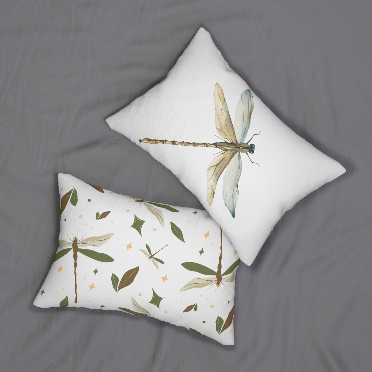 Earthy Floral & Dragonfly Lumbar Pillow, Decorative Cushion for Home, Boho Living Room Decor, Gift for Nature Lovers, Cozy Home Accent