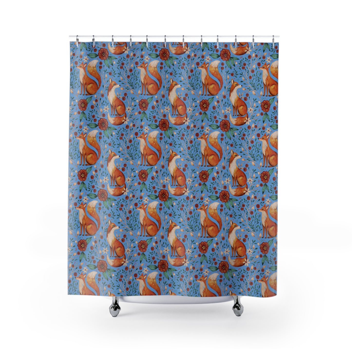 Whimsical Fox Shower Curtain - Nature-Inspired Bathroom Decor - Blue