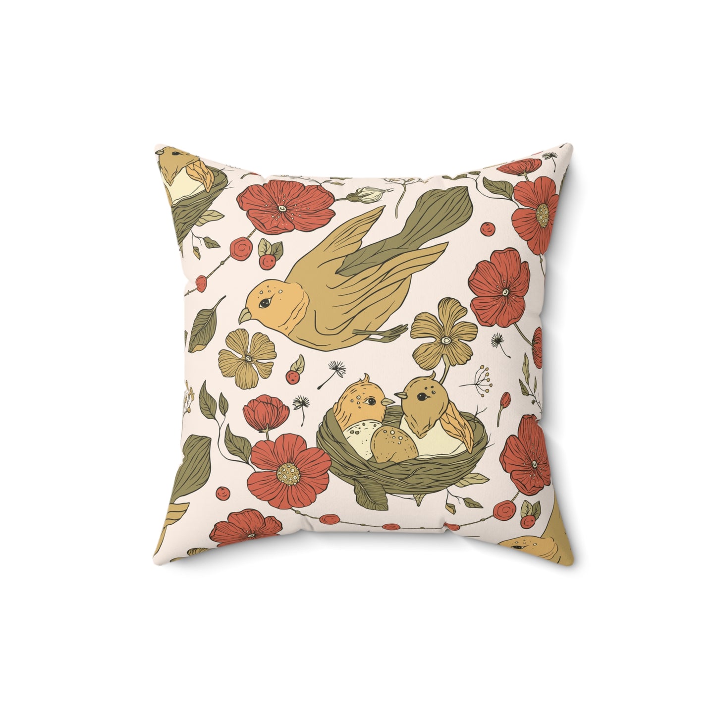 Flying Sparrow with twins Nature-Inspired Decorative Pillow with Floral Design, Home Decor, Gift for Bird Lovers, Cozy Throw Pillow, Boho Accent Cushion