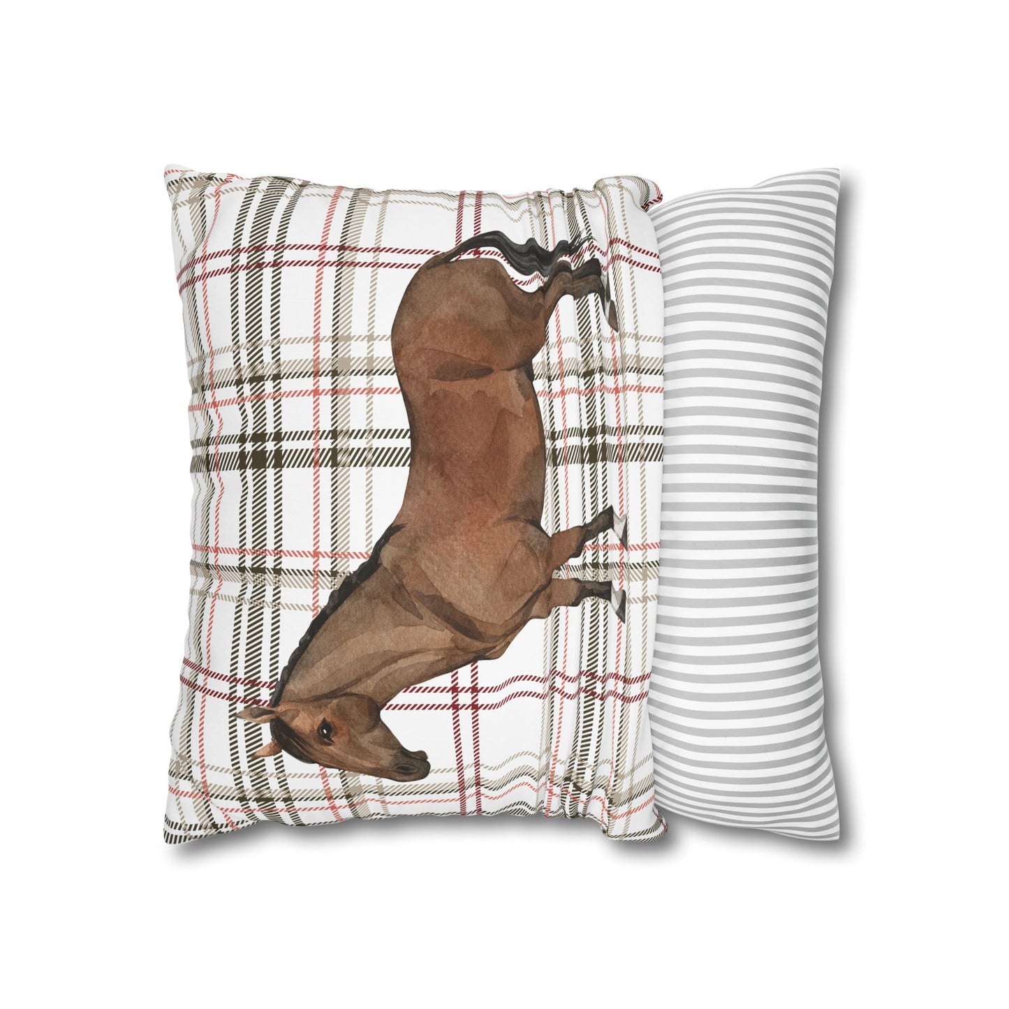 Horse-Themed Square Poly Canvas Pillowcase, Rustic Farmhouse Decor, Gift for Horse Lovers, Equestrian Home Accent, Cozy Throw Pillow