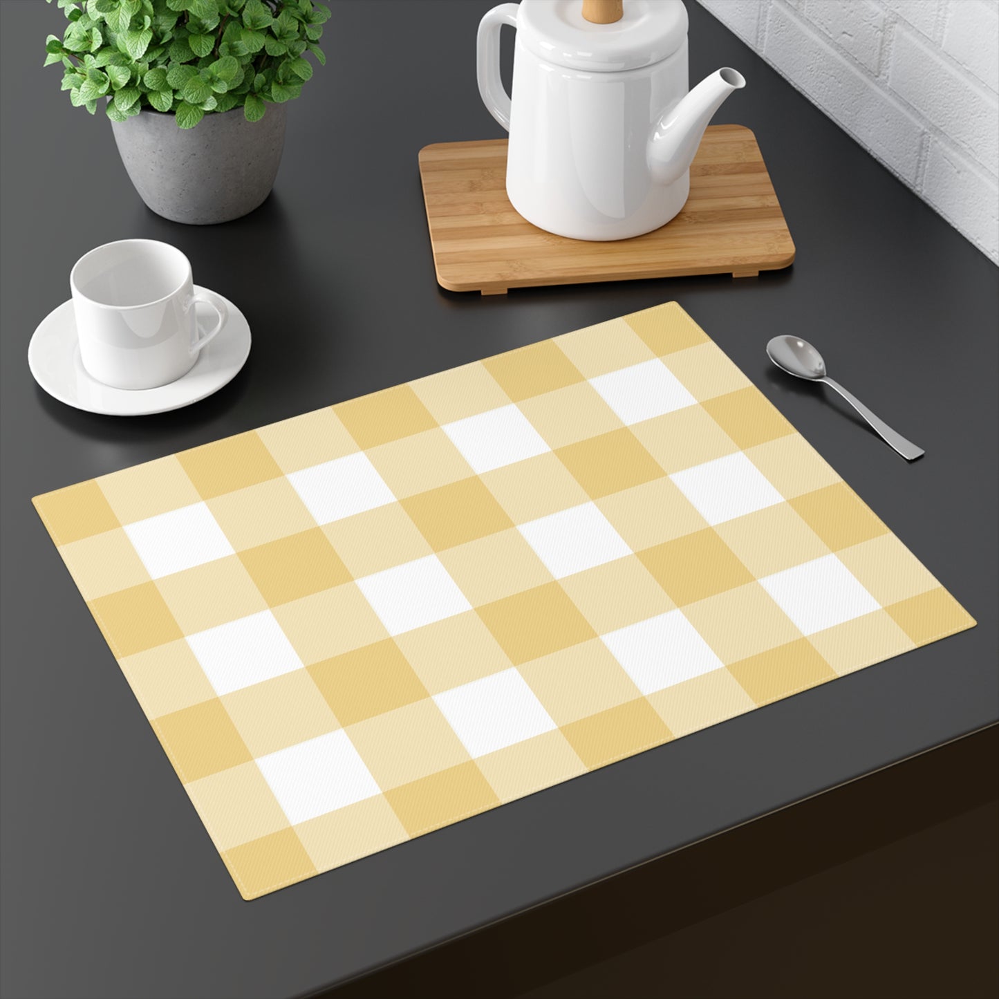 Sunny Checkered Placemat, Yellow Table Decor, Summer Dining Mat, Picnic Accessory, Kitchen Table Setting
