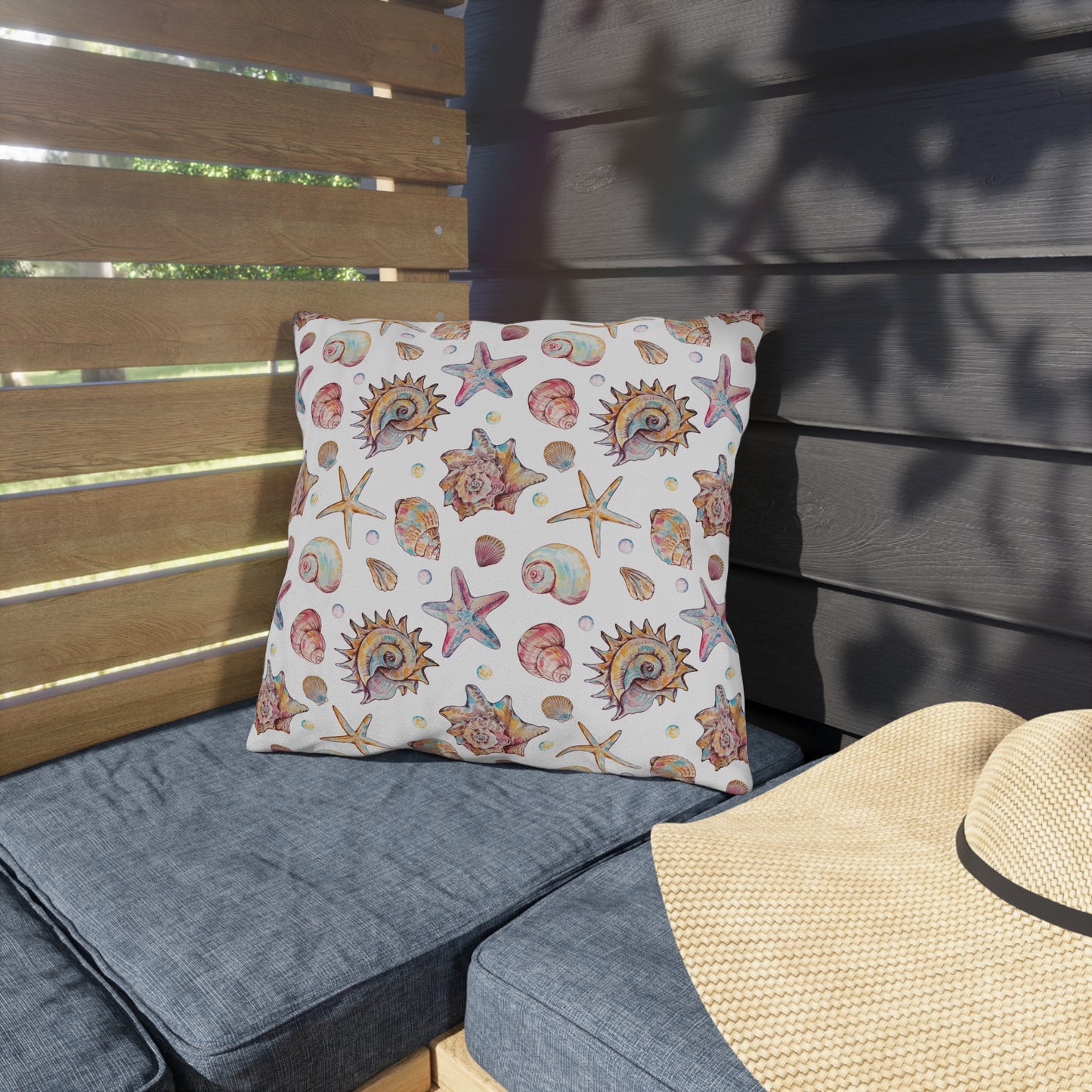 Coastal-Themed Outdoor Pillows - Nautical Shell & Blue Stripe Designs