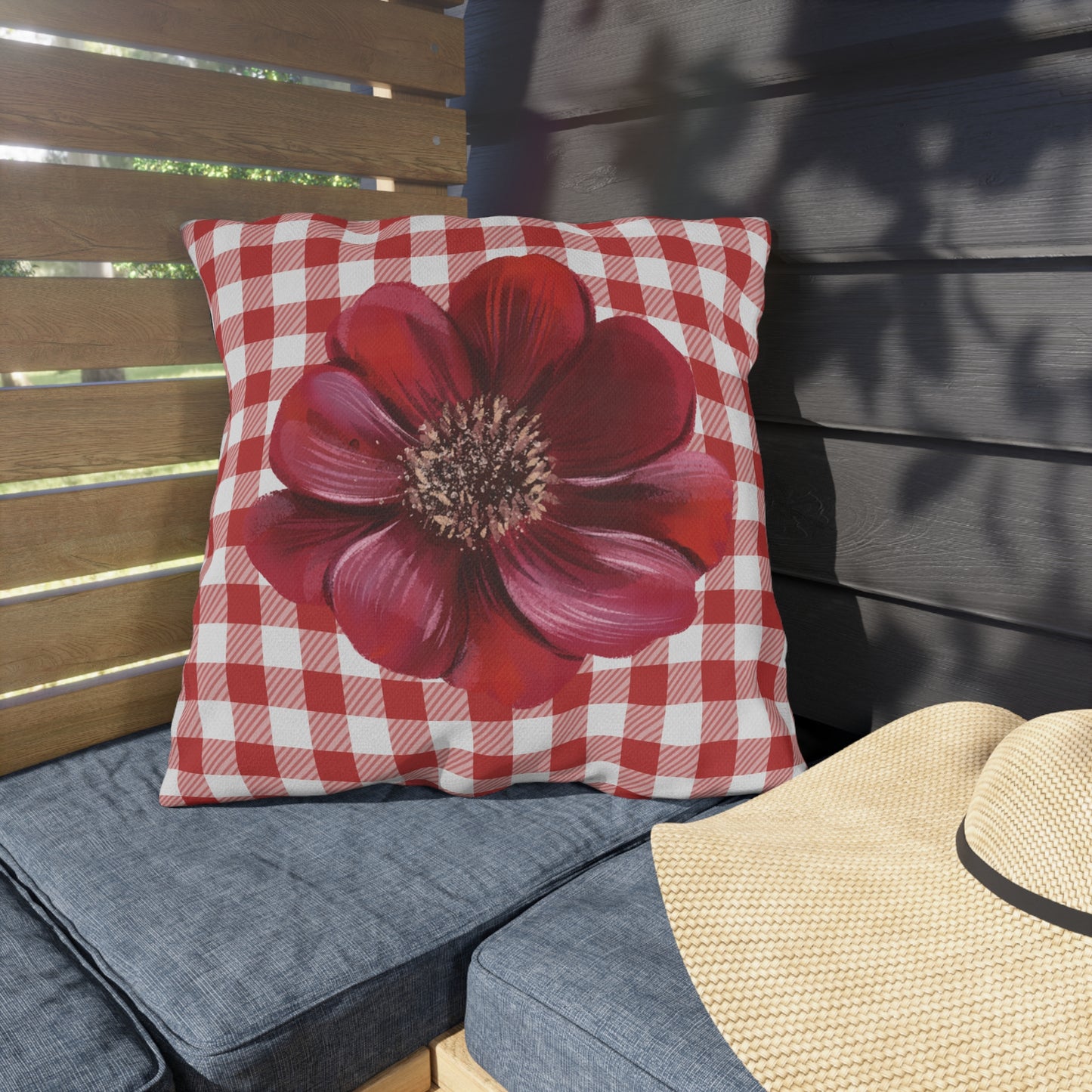 Red Summer Floral Outdoor Pillow for Patio Decor