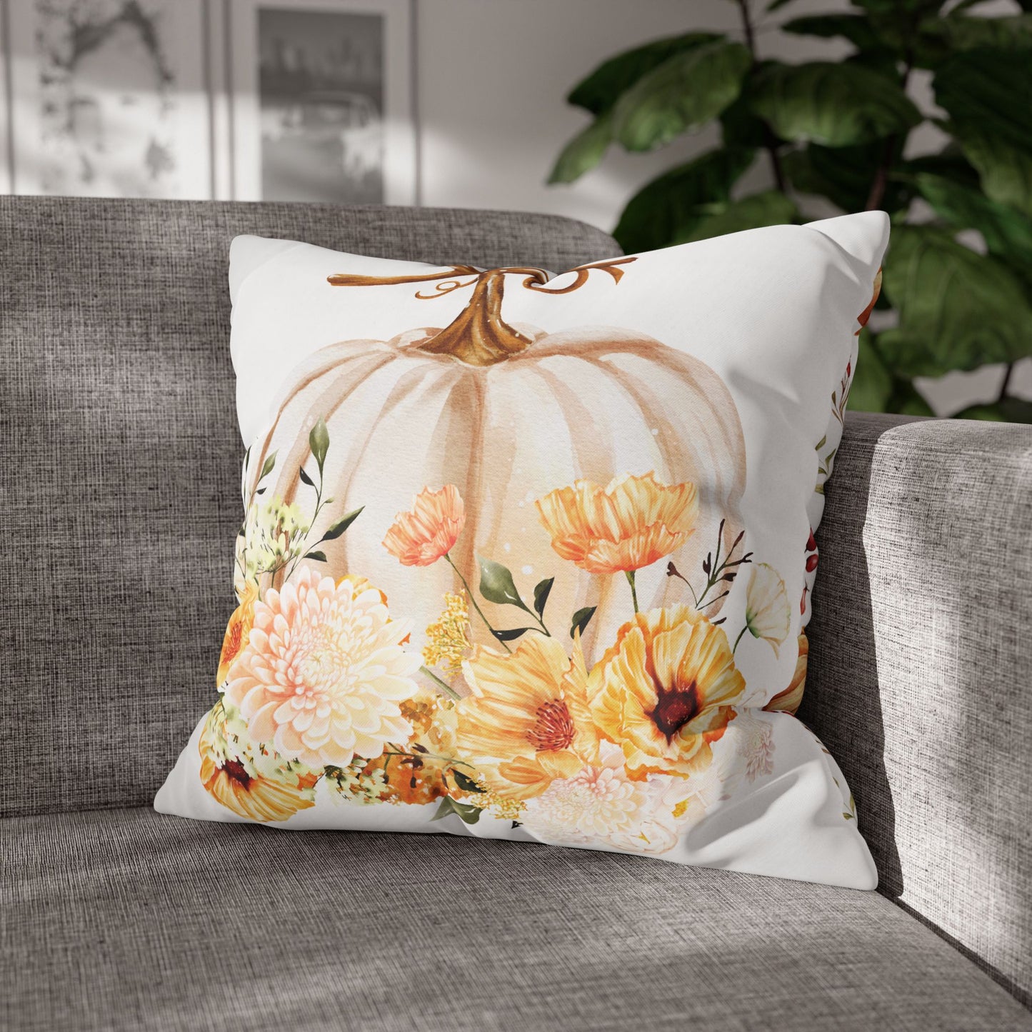 Floral Pumpkin Pillowcase, Cozy Home Decor, Fall Decor, Harvest Celebration, Thanksgiving Gift, Floral Accent Pillow
