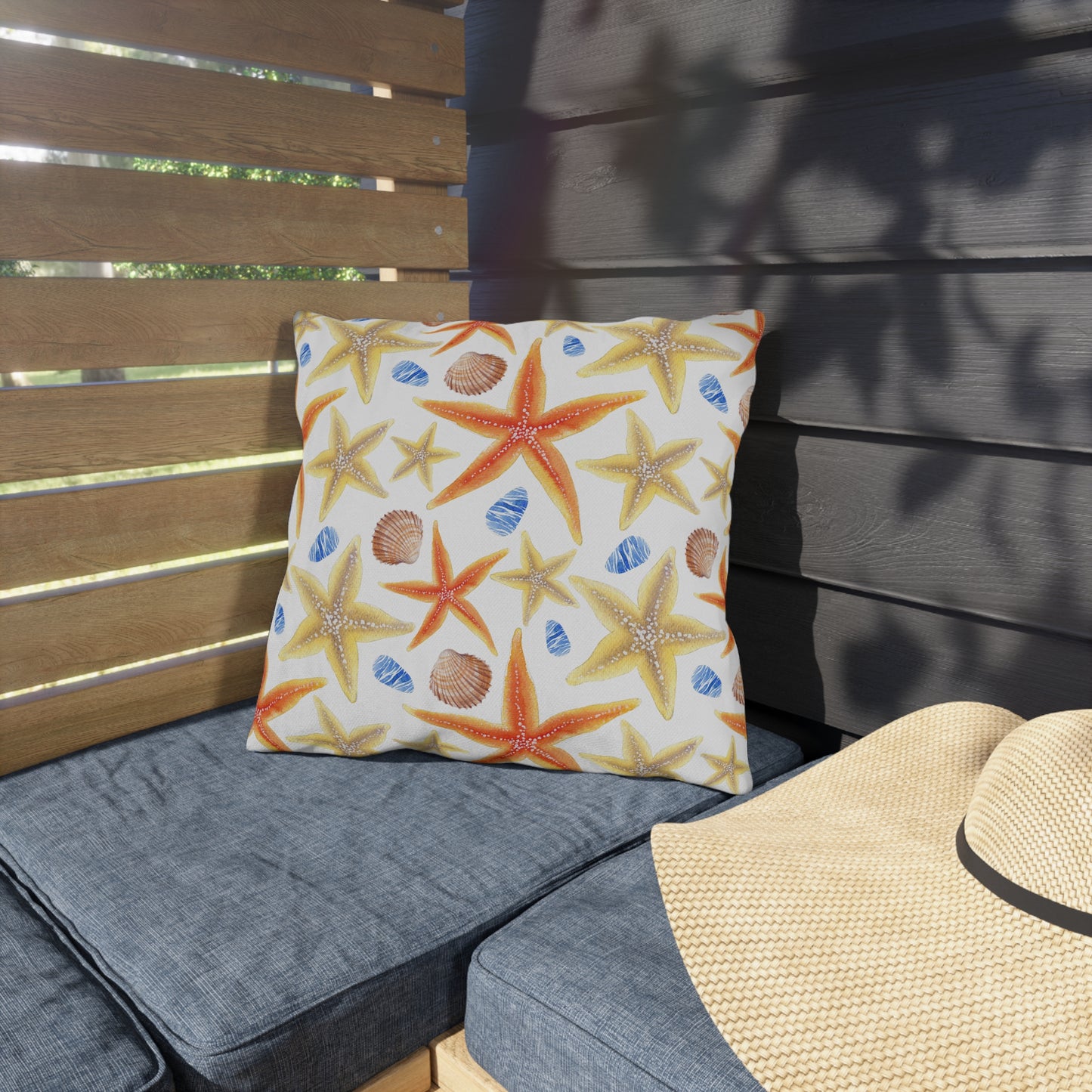 Coastal Outdoor Pillows - Nautical Starfish & Stripe Design for Patio Décor