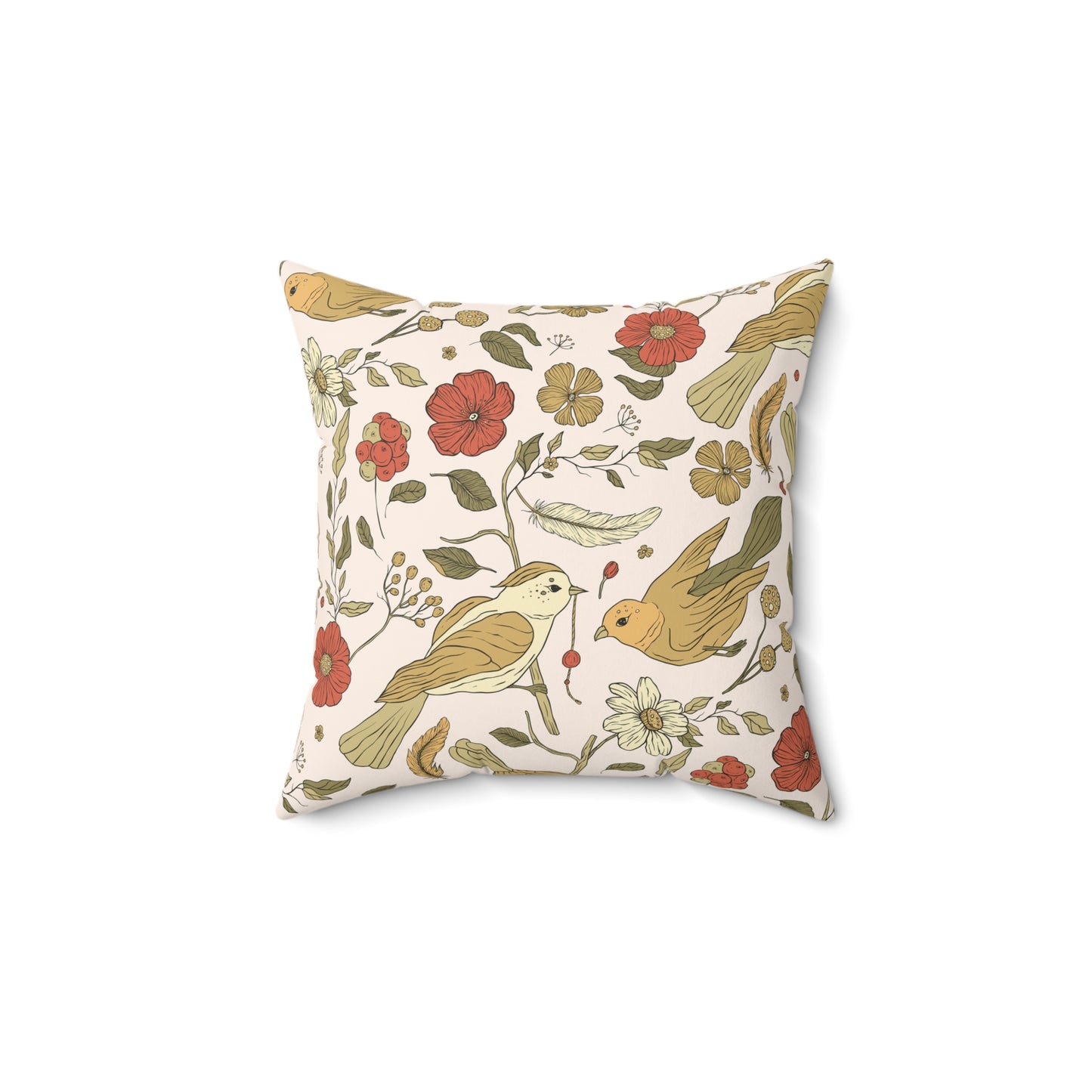 Throw Pillow Flora and Songbirds Eating Berries