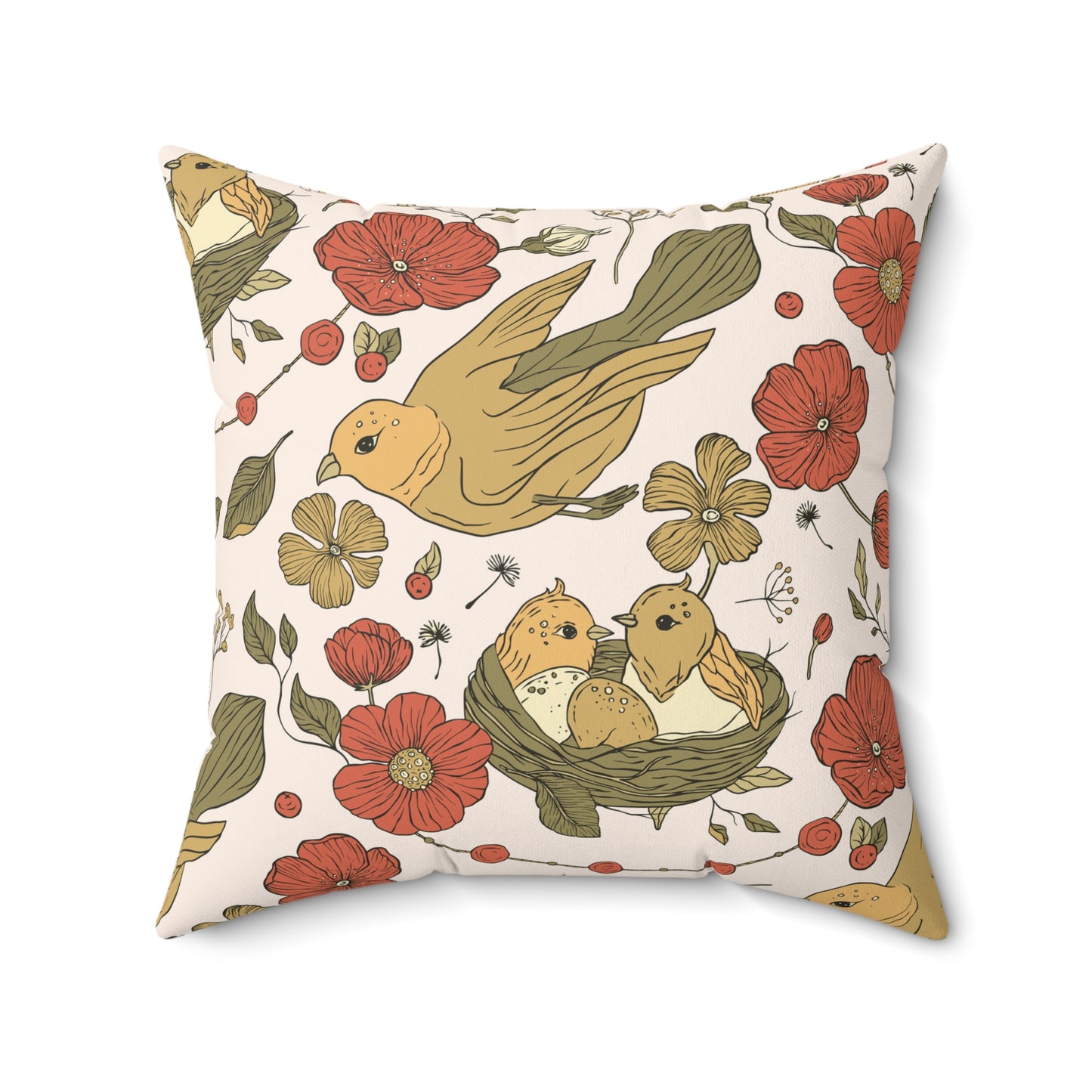 Flying Sparrow with twins Nature-Inspired Decorative Pillow with Floral Design, Home Decor, Gift for Bird Lovers, Cozy Throw Pillow, Boho Accent Cushion