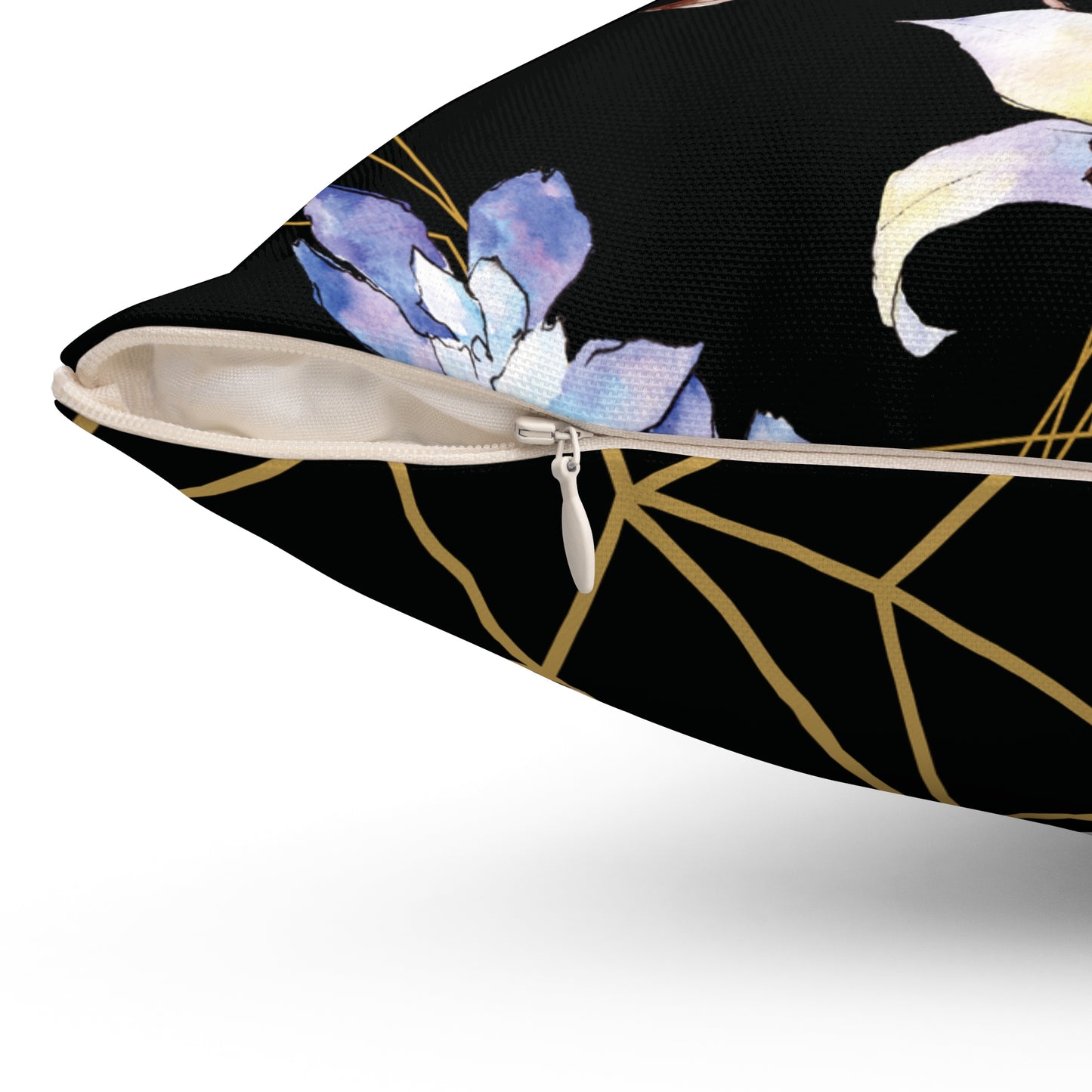 Lavender Elegance Reversible Throw Pillow – Orchid Blossoms & Gold Geometry Spun Polyester Square Pillow, Home Decor, Throw Pillow, Gift for Her, Living Room Cushion, Stylish Accent Pillow
