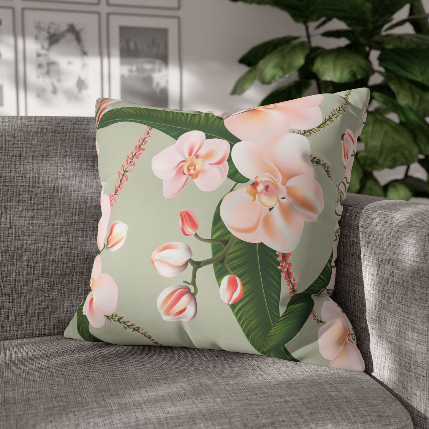 Floral Decorative Pillowcase, Elegant Home Decor, Gift for Her, Cozy Living Room Accent, Pink Orchid Design