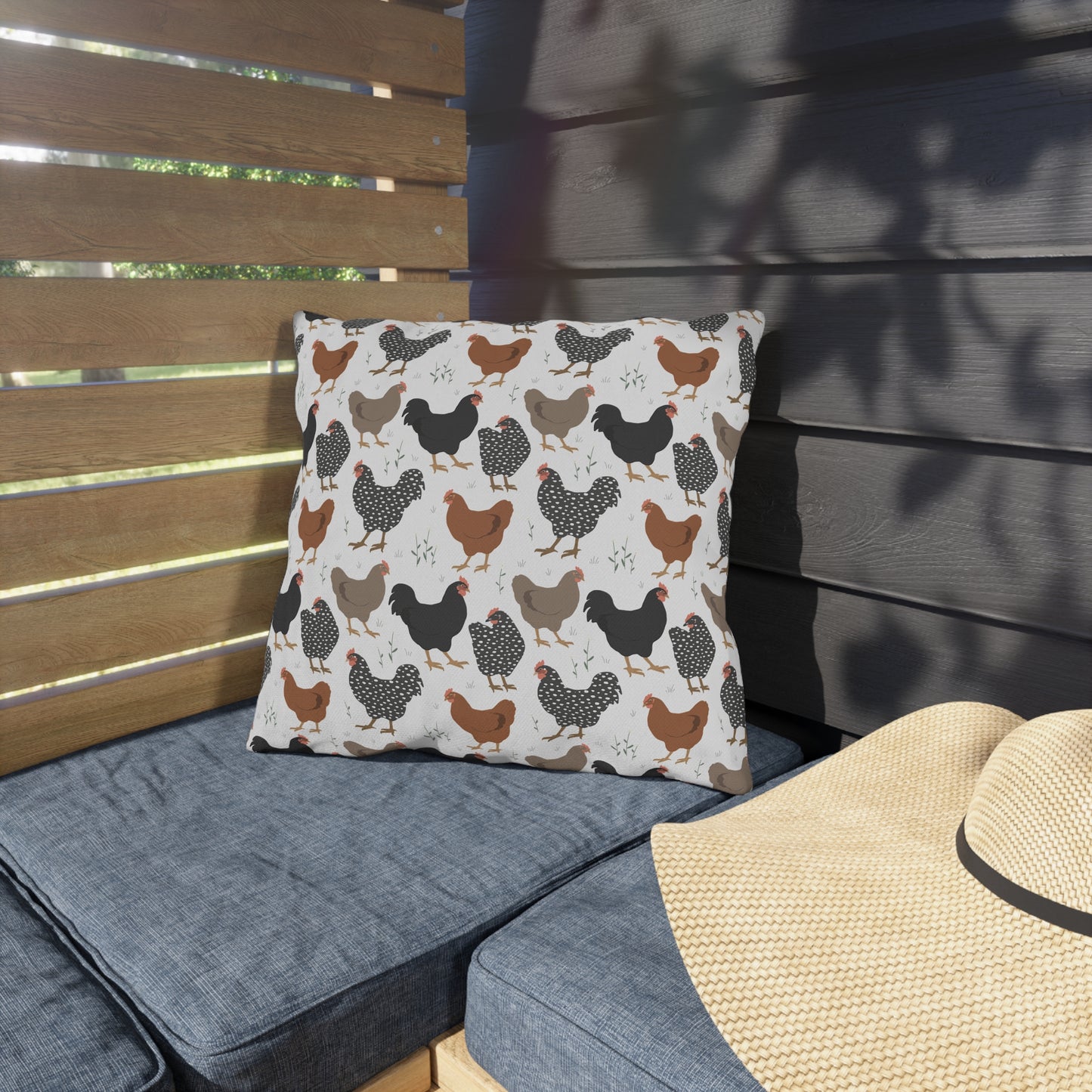 Chickens & Plaid Outdoor Pillows