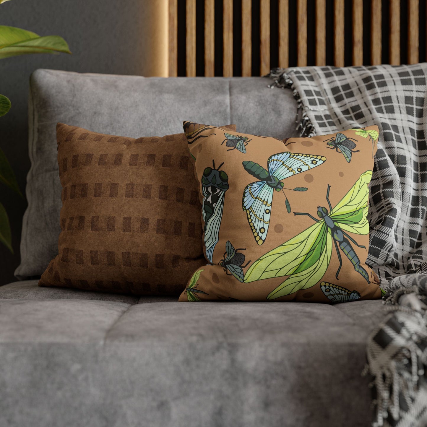 Nature-Inspired Dragonfly and Friends in Earthy Colors Decorative Pillowcase