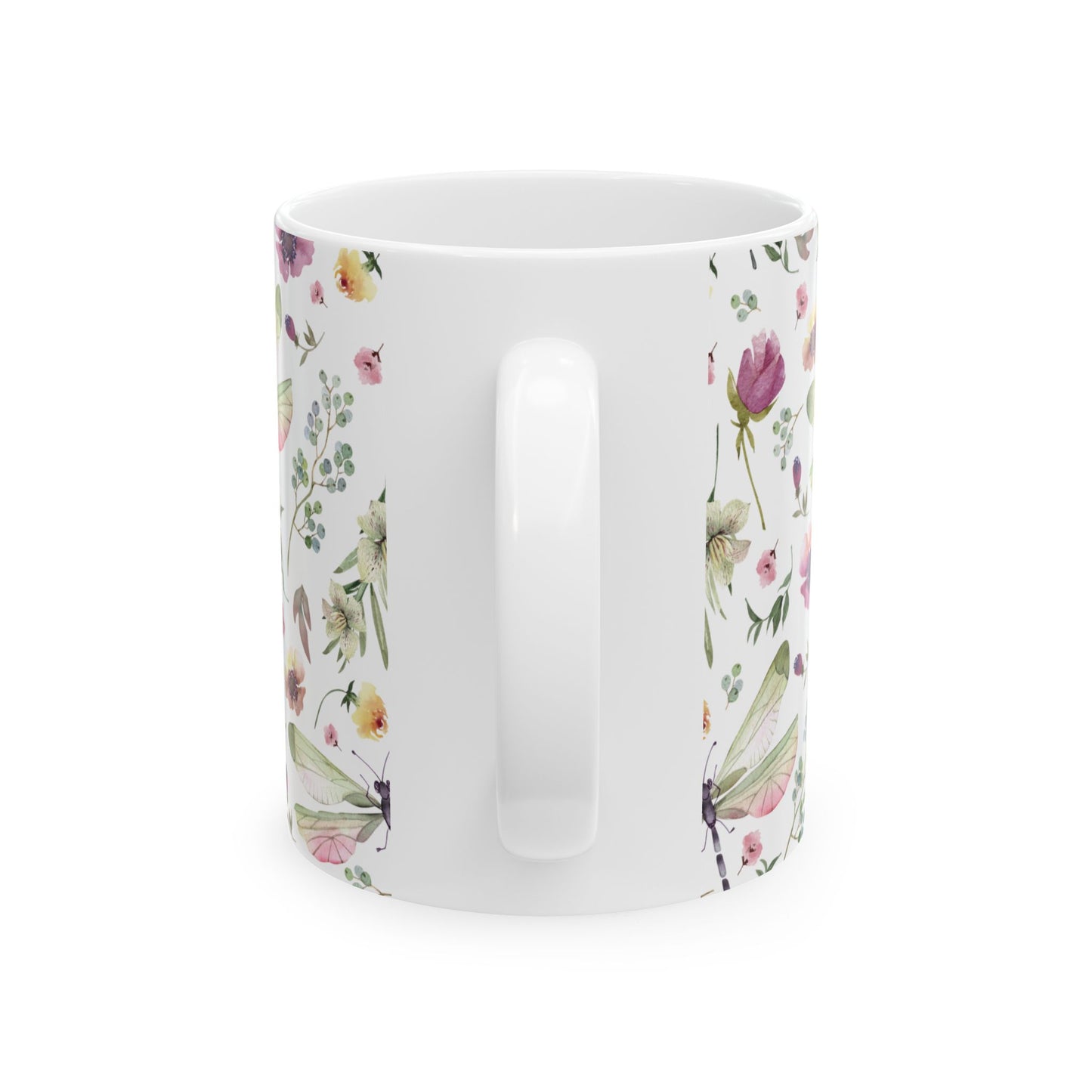 Whimsy in Bloom – Dragonflies & Floral Elegance ,Mug, Ceramic