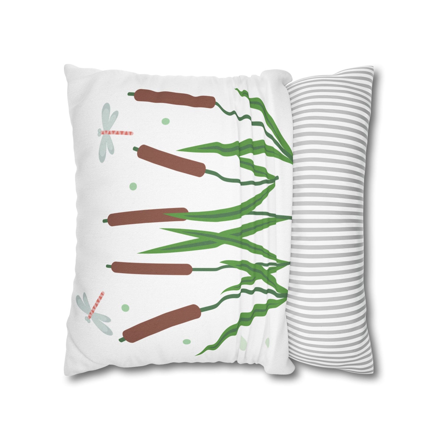 Nature-Inspired Dragonflies and Cattails Square Pillowcase, Cozy Decorative Cushion Cover for Home, Botanical Decor, Gift for Nature Lovers, Stylish Throw Pillow