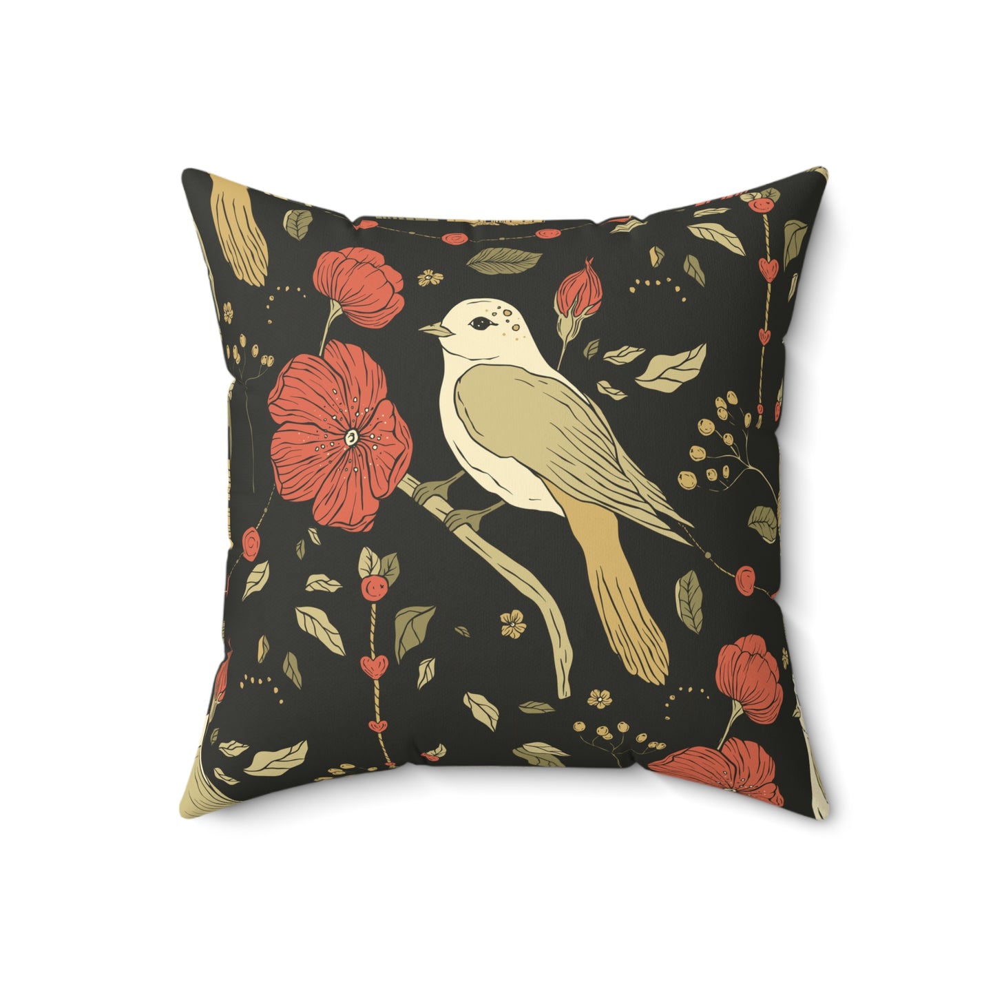 Throw Pillow Songbird Posing Chic Floral & Plaid Pillow Cover, Cozy Home Decor, Mother’s Day Gift, Boho Accent Cushion, Modern Living Room Pillow