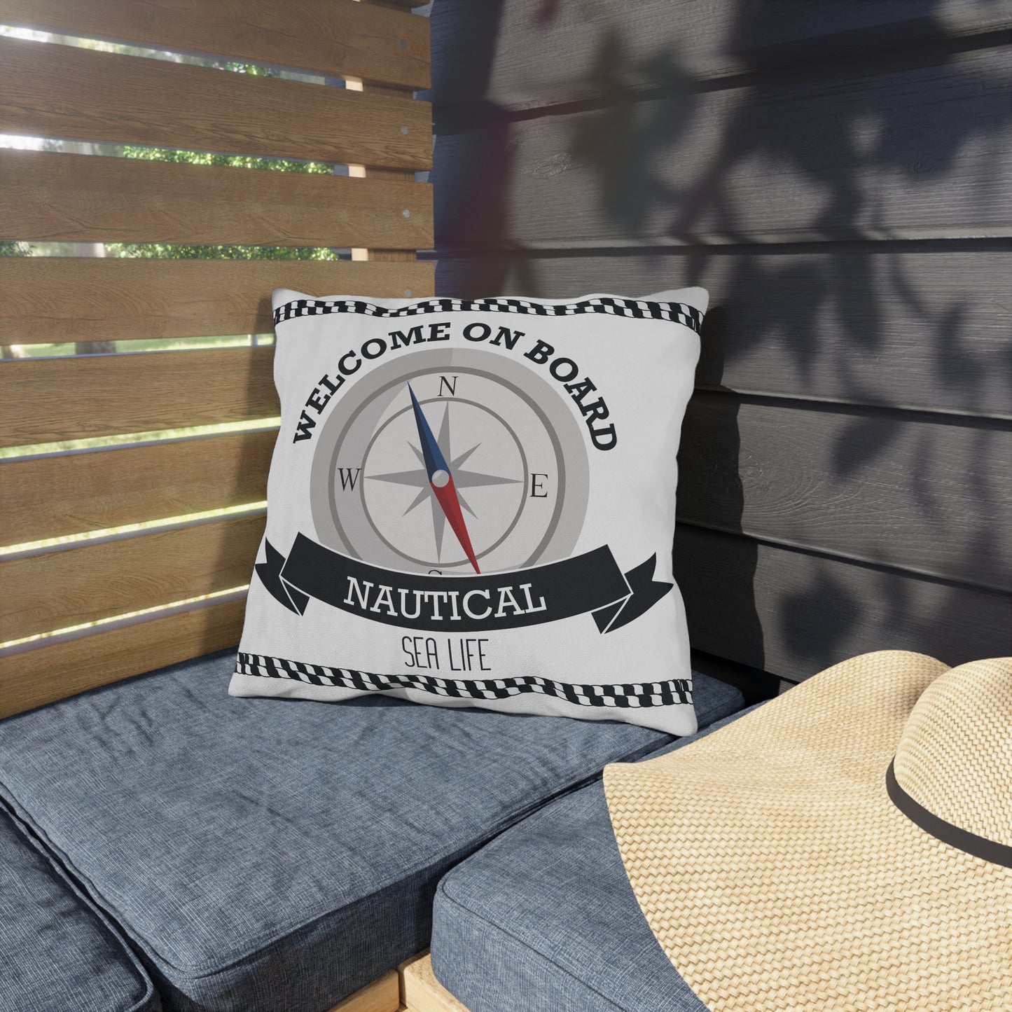 Outdoor Pillows - Welcome On Board Nautical Design