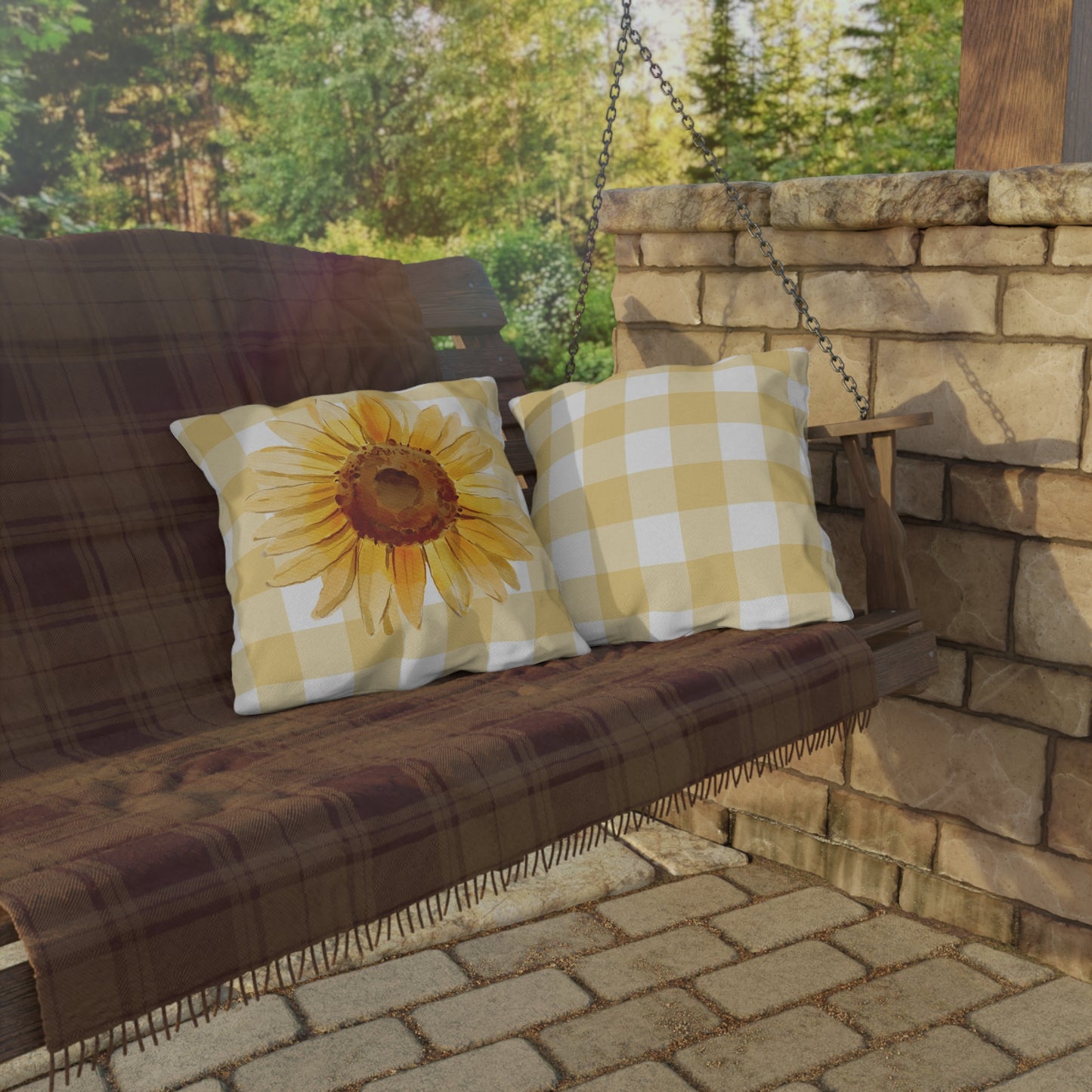 Sunflower Checkered Outdoor Pillows - Bright & Cheerful Home Decor