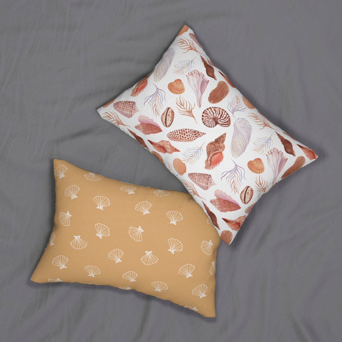 Coastal Charm Seashell Lumbar Pillow, Ocean Decor, Beach House Accent, Nautical Home Decor, Shell Print Cushion, Summer Vibes Pillow