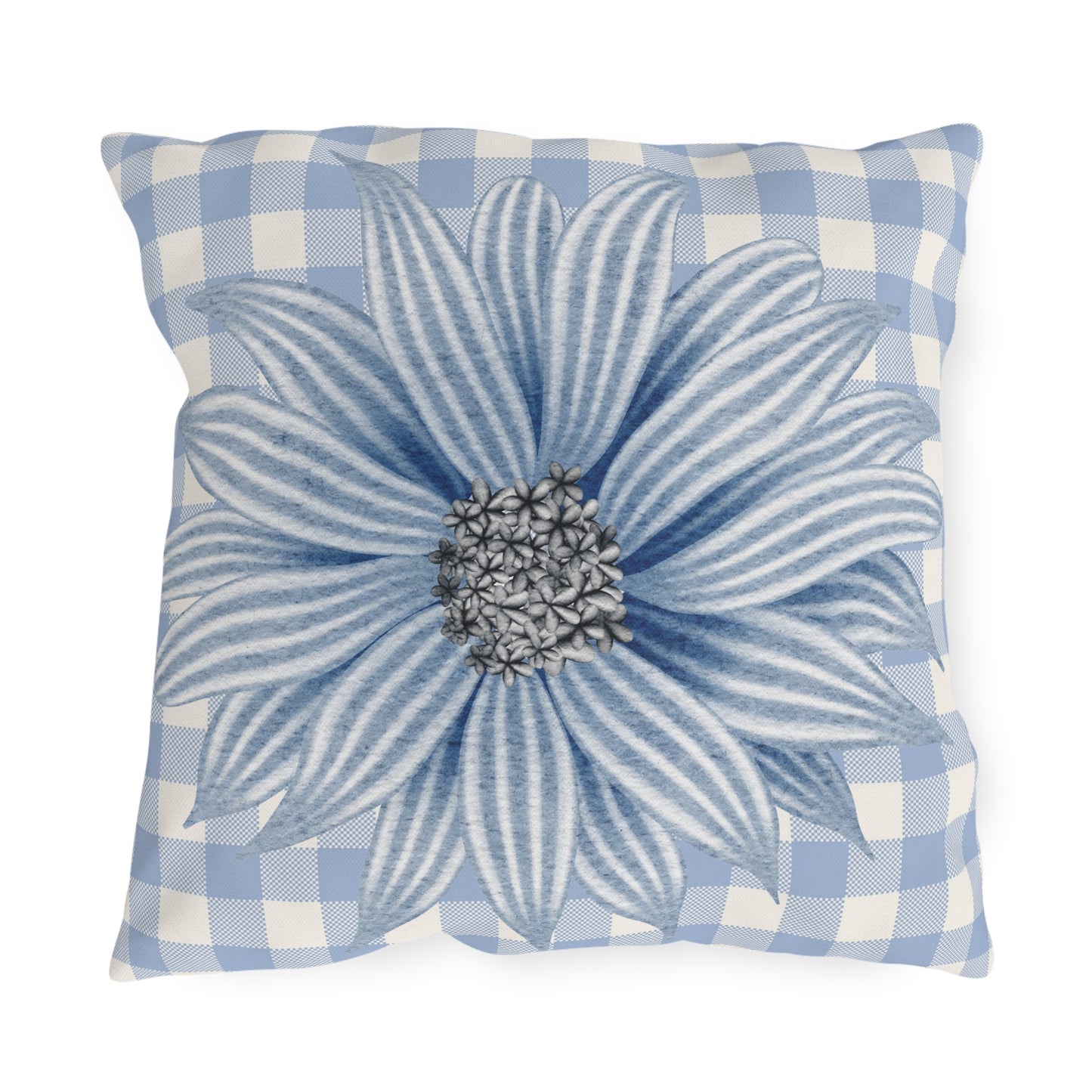 Blue Flower Checkered Outdoor Pillows - Bright & Cheerful Home Decor