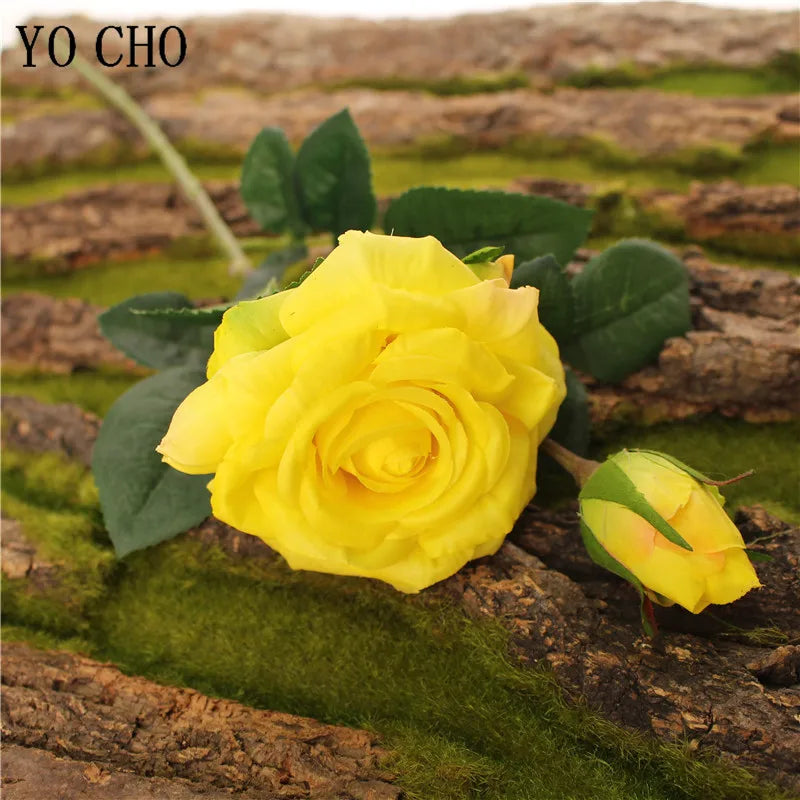 Single Rose Silk Flower Stem with Real Touch Rose Flowers Home Wedding Decoration Table