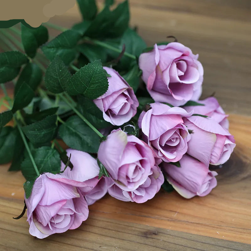 12 Heads Elegant Romantic Faux Roses Flowers Bunch Simulation Silk Flowers Bridal Hand Bouquet Home Party Wedding Decor Rose Floral