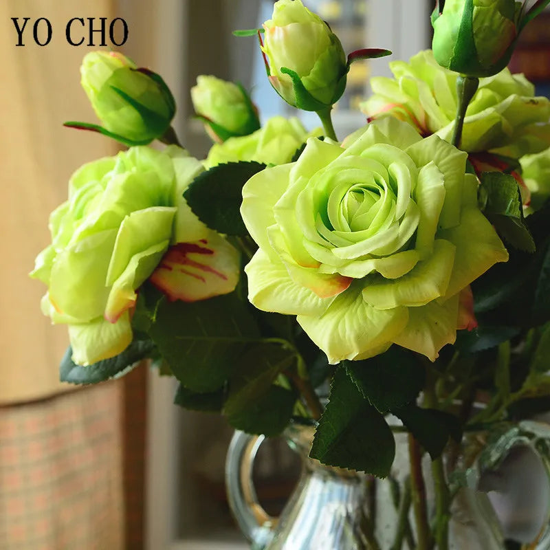 Single Rose Silk Flower Stem with Real Touch Rose Flowers Home Wedding Decoration Table