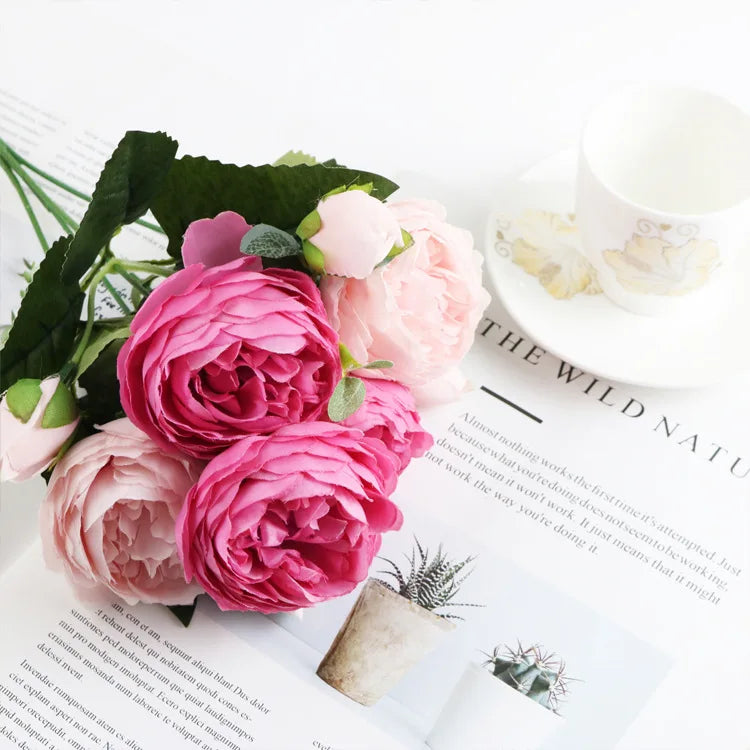 1 Bundle Silk Peony Bouquet Home Decoration Accessories Wedding Party Pompons Artificial Roses Flowers
