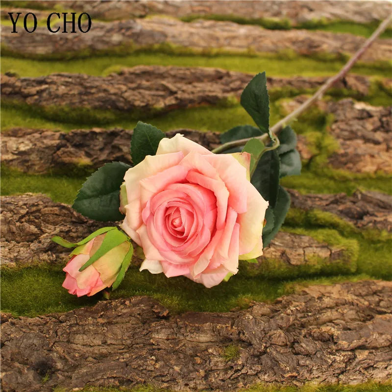 Single Rose Silk Flower Stem with Real Touch Rose Flowers Home Wedding Decoration Table