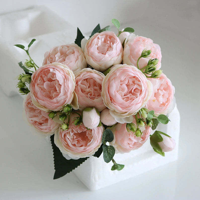 1 Bundle Silk Peony Bouquet Home Decoration Accessories Wedding Party Pompons Artificial Roses Flowers