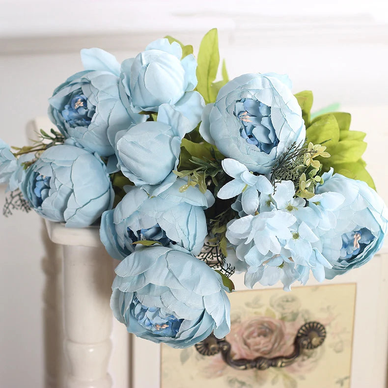 1Bunch European Crafted Peony Flowers Big Bouquet Silk Flowers Wedding Party Home Decoration Wreath DIY Scrapbooking
