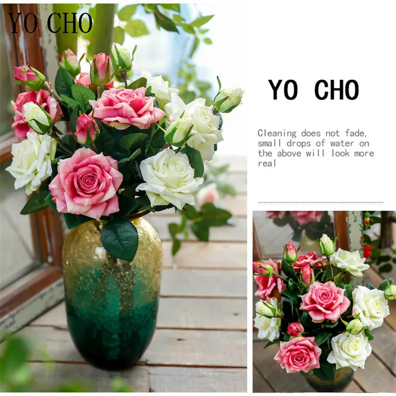 Single Rose Silk Flower Stem with Real Touch Rose Flowers Home Wedding Decoration Table