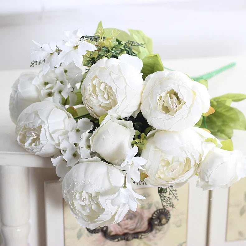 1Bunch European Crafted Peony Flowers Big Bouquet Silk Flowers Wedding Party Home Decoration Wreath DIY Scrapbooking
