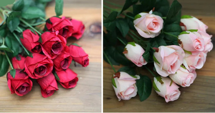 12 Heads Elegant Romantic Faux Roses Flowers Bunch Simulation Silk Flowers Bridal Hand Bouquet Home Party Wedding Decor Rose Floral