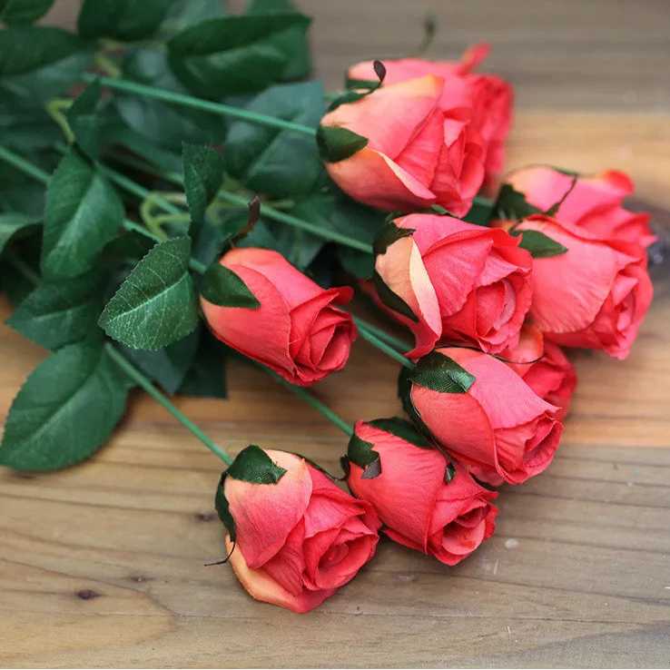 12 Heads Elegant Romantic Faux Roses Flowers Bunch Simulation Silk Flowers Bridal Hand Bouquet Home Party Wedding Decor Rose Floral