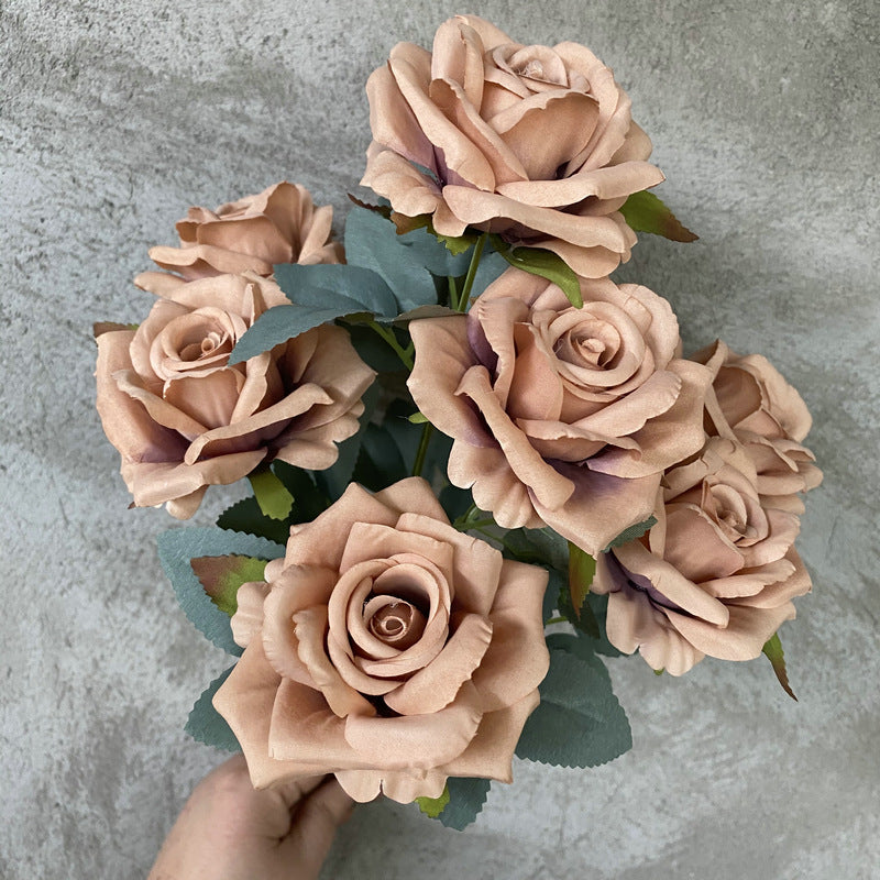 9roses/bunch Aritificial rose small rose living room decoration simulated dry flower dining table flower home decoration