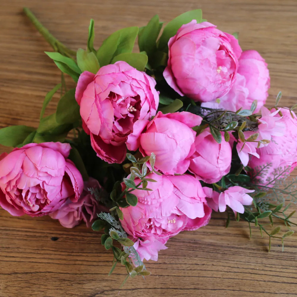 1Bunch European Crafted Peony Flowers Big Bouquet Silk Flowers Wedding Party Home Decoration Wreath DIY Scrapbooking