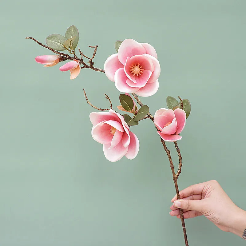 Luxury Big Magnolia Silk Flower Long Branch Living Room Home Wedding Decor Arrangement Autumn White Orchid Fake Plant