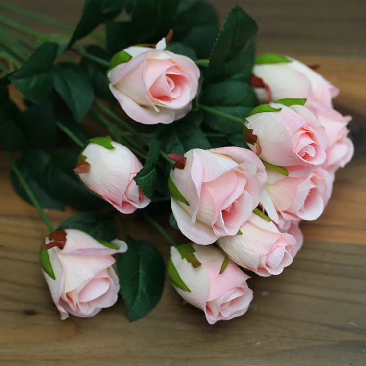 12 Heads Elegant Romantic Faux Roses Flowers Bunch Simulation Silk Flowers Bridal Hand Bouquet Home Party Wedding Decor Rose Floral