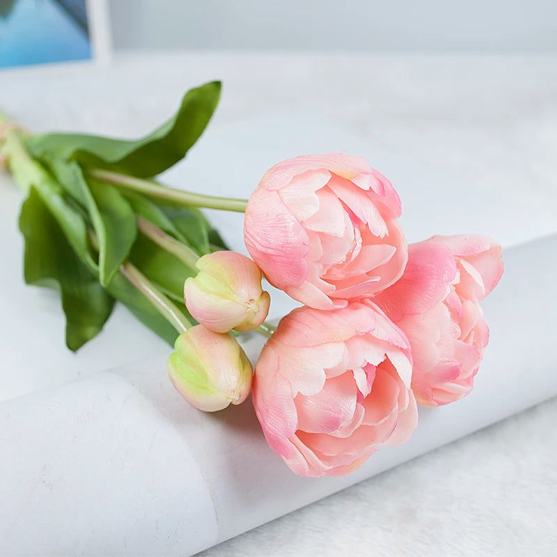 New Silicone Tulip Faux Flower Real Touch Bouquet 40CM Luxury Home Decorative Flowers Living Room Deco Flores Fake Plant