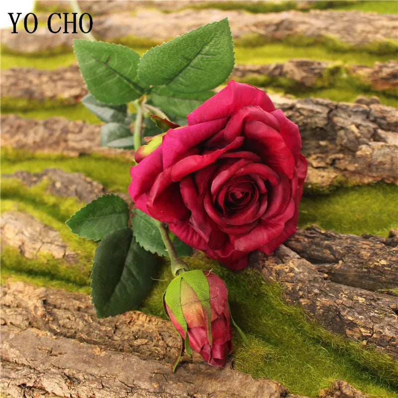 Single Rose Silk Flower Stem with Real Touch Rose Flowers Home Wedding Decoration Table