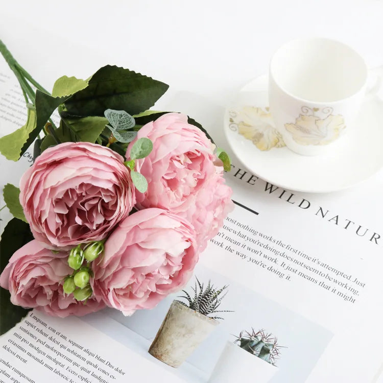 1 Bundle Silk Peony Bouquet Home Decoration Accessories Wedding Party Pompons Artificial Roses Flowers