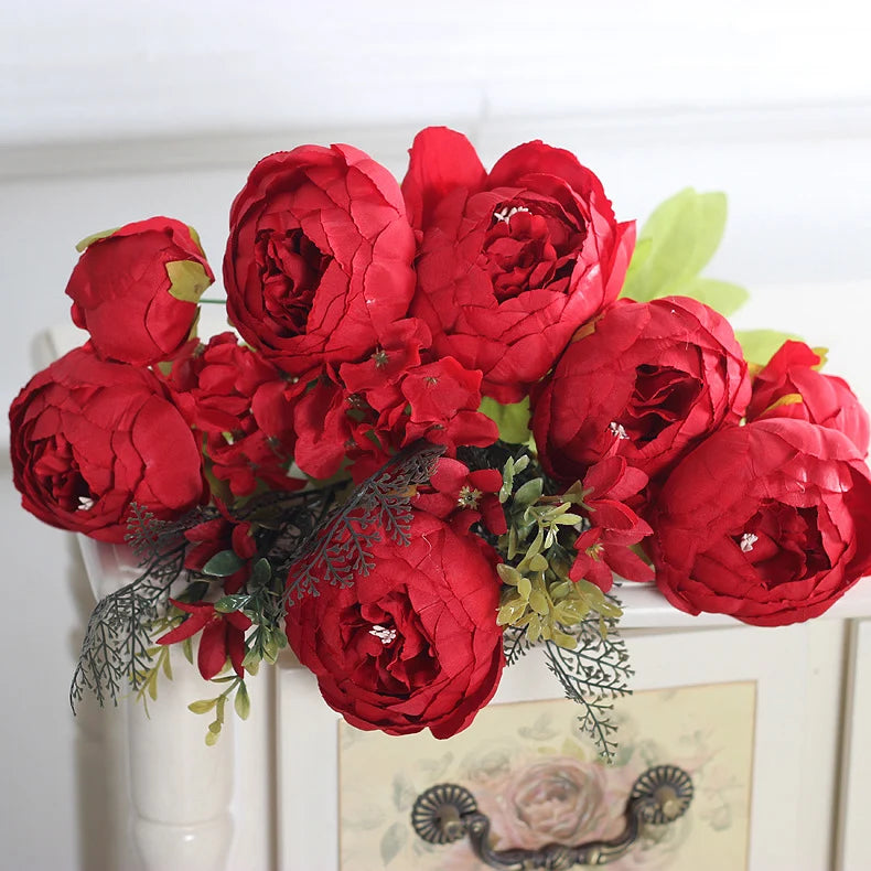 1Bunch European Crafted Peony Flowers Big Bouquet Silk Flowers Wedding Party Home Decoration Wreath DIY Scrapbooking