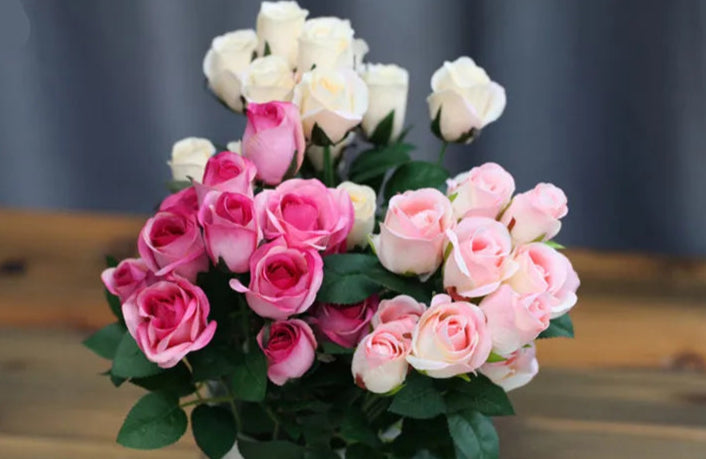12 Heads Elegant Romantic Faux Roses Flowers Bunch Simulation Silk Flowers Bridal Hand Bouquet Home Party Wedding Decor Rose Floral