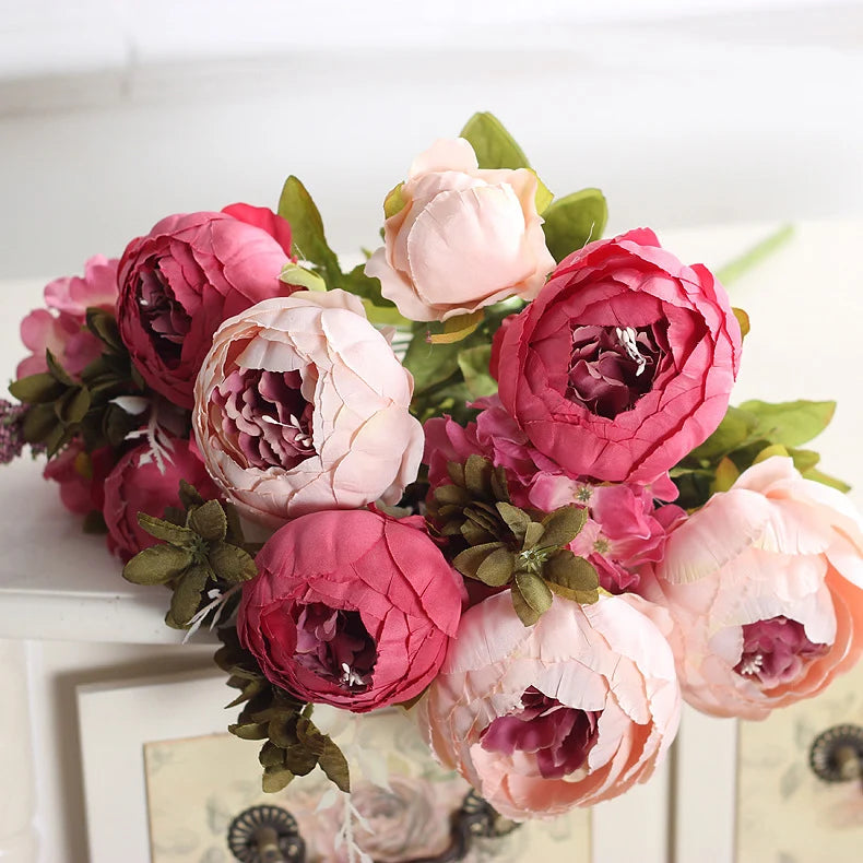1Bunch European Crafted Peony Flowers Big Bouquet Silk Flowers Wedding Party Home Decoration Wreath DIY Scrapbooking