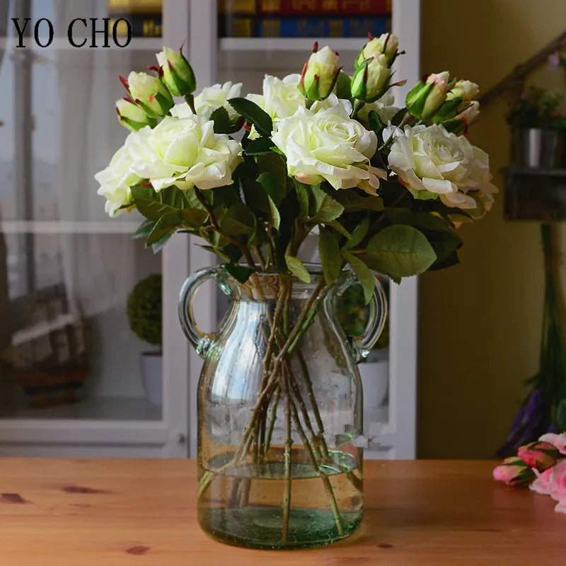 Single Rose Silk Flower Stem with Real Touch Rose Flowers Home Wedding Decoration Table
