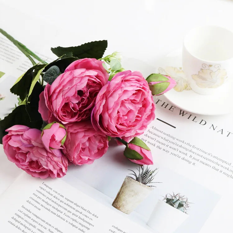 1 Bundle Silk Peony Bouquet Home Decoration Accessories Wedding Party Pompons Artificial Roses Flowers