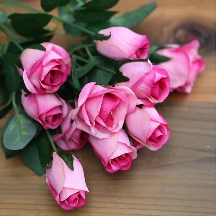12 Heads Elegant Romantic Faux Roses Flowers Bunch Simulation Silk Flowers Bridal Hand Bouquet Home Party Wedding Decor Rose Floral