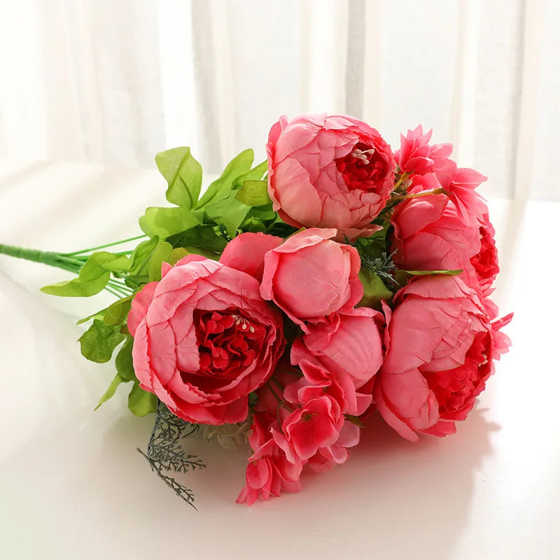 1Bunch European Crafted Peony Flowers Big Bouquet Silk Flowers Wedding Party Home Decoration Wreath DIY Scrapbooking