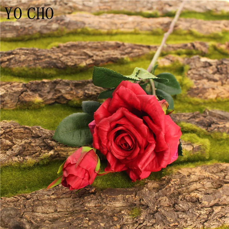 Single Rose Silk Flower Stem with Real Touch Rose Flowers Home Wedding Decoration Table