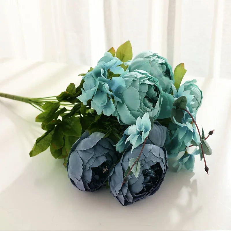 1Bunch European Crafted Peony Flowers Big Bouquet Silk Flowers Wedding Party Home Decoration Wreath DIY Scrapbooking