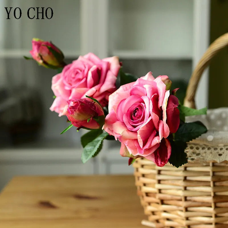 Single Rose Silk Flower Stem with Real Touch Rose Flowers Home Wedding Decoration Table
